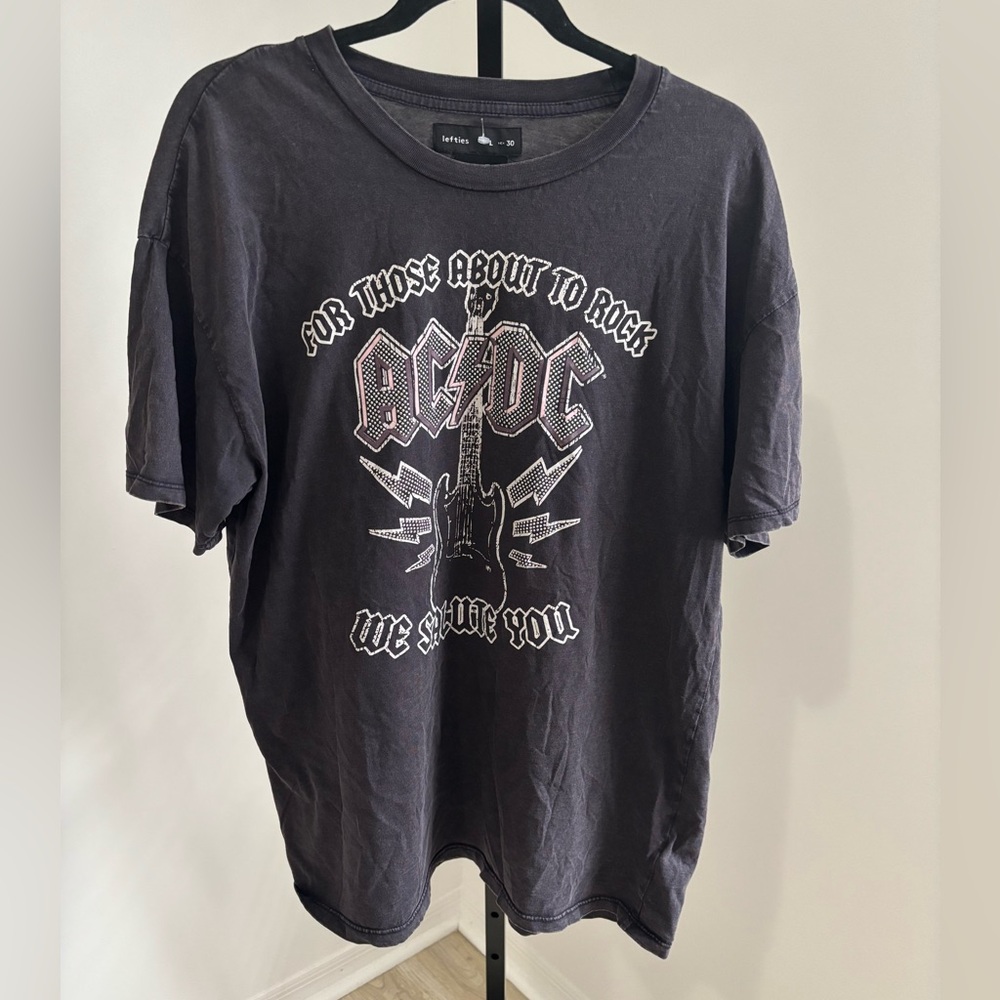 AC/DC Black Short Sleeve Band Tee with Guitar Graphic